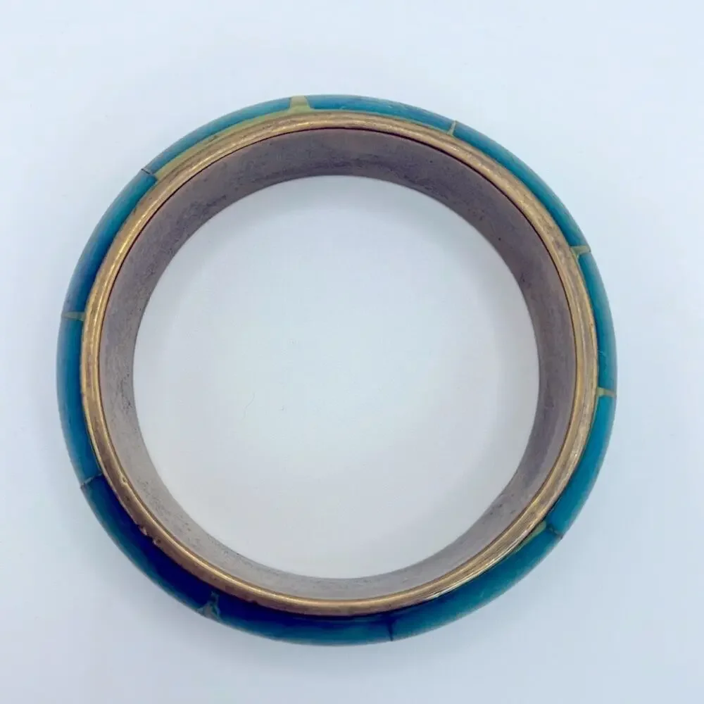 Vintage Nordstrom brass Blue Bangle Bracelet